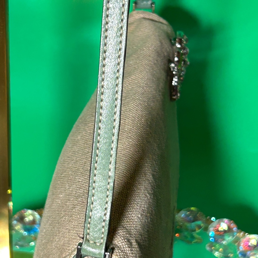 Kate Spade Beige Woven Linen Shoulder Bag – Green Trim – Small – Like New - Picture 5 of 13